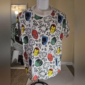MARVEL Comics Graphic White T-Shirt, Men’s Size L Hulk Spider-Man (J2)